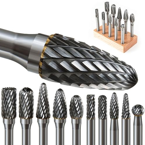 Hartmetall Frässtifte Set, 10 Stück Doppelschnitt mit 6mm Schaft Rotationsfräser Bits Raspel Set für Holz, Stahl, Metall, Polieren, Gravieren und Bohren