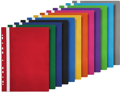 Netuno 12x Schnellhefter A4 farbig sortiert Kunststoffmappe mit Klarsichtdeckel Beschriftungsfeld gelocht Mappe Ordnung Büro Studium Archiv Aufbewahrung Dokumente