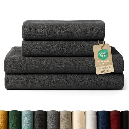 Blumtal Premium Frottier Handtücher Set 4 teilig 100% Baumwolle - Oeko-TEX zertifiziertes Badetuch 2X (70x140 cm) + Towel 2X (50x100 cm) - saugstarkes Frottiertücher Set - Handtücher Anthrazit