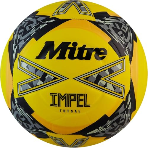 Mitre Impel Futsal-Ball | Hallenfußball | Fußball mit geringer Sprungkraft Fußball, Fluoreszierendes Gelb/Schwarz/Circular-Grau, 4