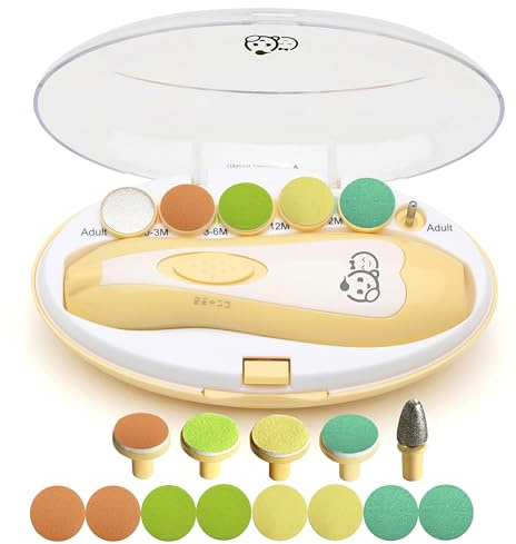 Royal Angels Baby-Nagelfeile 21 in 1, mit zusätzlichen 13 Ersatzwerkzeugen, Baby-Nagel, Baby-Nagelschneider, Zehen- und Nagelknipser für Neugeborene, Kleinkinder, Trimmen und Polieren (Gelb)