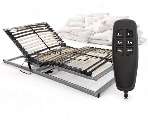 BeCo Lattenrost, Luxus E-Move, elektrischer Lattenrost, 90 x 200 cm, 28 Federholzleisten, komplett montiert, Kopf-und Fußteil verstellbar, TÜV geprüft, Made in Germany