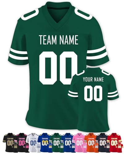 Personalisiert American-Football-Trikot Herren-Sporthemden, Personalisierte Atmungsaktiv T-Shirt kurzärmelig und fügen Sie den Teamnamen für Männer Damen Kinder