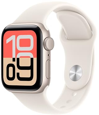 Apple Watch SE 3 GPS 40 mm Smartwatch mit Aluminiumgehäuse in Polarstern und Sportarmband in Polarstern (M/L). Fitness‑ und Schlaftracker, Herzfrequenzmesser, Always-On Display, Wasserschutz