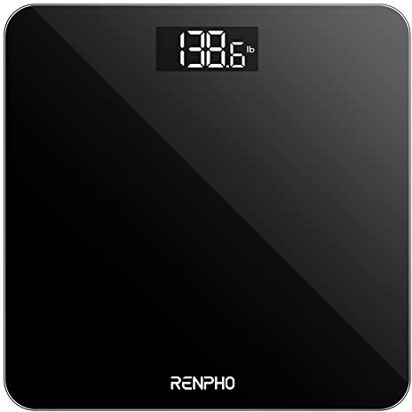 RENPHO Personenwaage, Körperwaage mit Hochpräzisions-Sensoren, Personen Digitalwaage mit Step-On-Technik, Gewichtswaage aus Sicherheitsglas, 10.2" x 10.2", Schwarz-BK