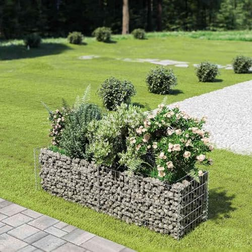 Susany Gabionen-Hochbeet Drahtkorb Gabionen-Pflanzkorb Steinkorb Gabionenkörbe Steinkörbe Blumenkasten Gabione Pflanzkübel ,180 x 50 x 50 cm (L x B x H),Hohe Belastbarkeit,Verzinkter Stahl Silbern