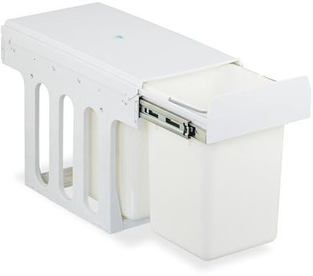 Relaxdays Einbaumülleimer, 2 Fächer, 2 x 8l, HBT: 35,5 x 25 x 47 cm, ausziehbar, Mülltrennsystem für Unterschrank, weiß