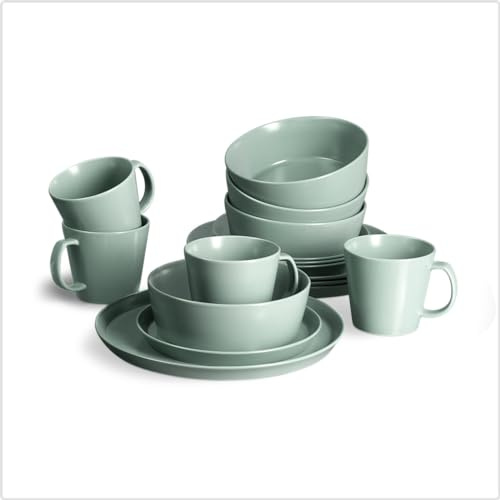 SPRINGLANE Geschirrset 16-tlg. Sweet Scandi, Mintfarbiges Geschirrservice für 4 Personen aus New Bone Keramik, skandinavisches Design, matt