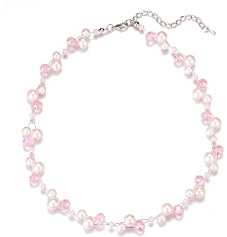 Bulinlin Damen Kristall Perlenkette Silber Boho Statement Choker Halskette für Frauen Modeschmuck Geburtstagsgeschenke