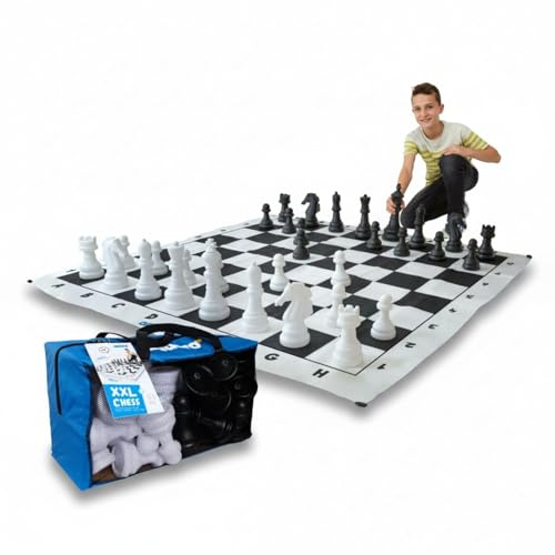 alldoro 60080 XXL-Schach-Spiel 158 x 158 cm, riesiges Brettspiel mit 32 Schachfiguren & Tragetasche, Strategiespiel für Garten, Indoor & Outdoor