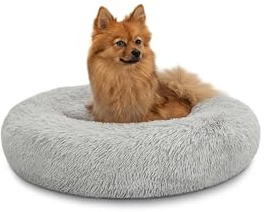 lionto Donutbett für Hunde & Katzen, Rundes Hundebett, Ø 60 cm, Hellgrau | Flauschiges Haustierbett mit erhöhtem Rand. Hundekissen mit weicher Liegefläche, extra dicker Füllung & rutschhemmendem Boden