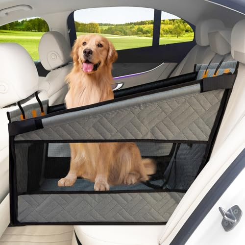 LIROPAU Extra Stabiler Hunde Autositz für Mittlere und Großer Hunde - Verstärkter Hundesitz Auto mit Belüftung & Stauraum - Geeignet für Große Hunde bis 75 kg Mit 3 Befestigungsgurten (Grau)