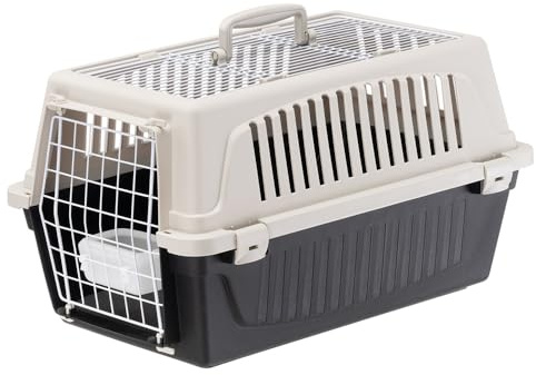 Ferplast Transportbox Katze, Hundetransportbox kleine Hunde und Katzen bis 8 kg, Dach zu öffnen, mit Kissen und Napf, Lüftungsschlitze, 37x58xH 32cm, Transportbehälter Atlas 20 Open