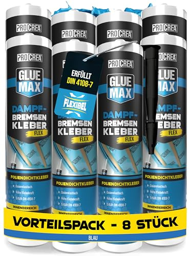 PROCREA® 8x Dampfbremsenkleber Flex [Luftdicht nach DIN 4108] Professioneller Anschlusskleber Folienkleber Dichtkleber für Dampfbremsen, Dampfsperren, Klimamembrane & Fensterband - Profi-Qualität