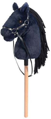 BEJOY Steckenpferd Spielzeug Pferd, Hobby Horse Holzpferd Plüschpferd zum Reiten für Kinder mit Halfter und Trense, Simulierte Pferdewimpern, Tiefblau
