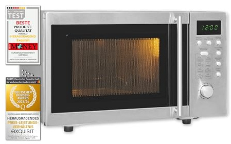 Exquisit Unterbau-Mikrowelle mit Grill - 800 W, 20 L, Inox | Mikrowelle unterbaufähig mit 1000-W-Grill, Kindersicherung, Schnellstart & Drehteller 245 mm