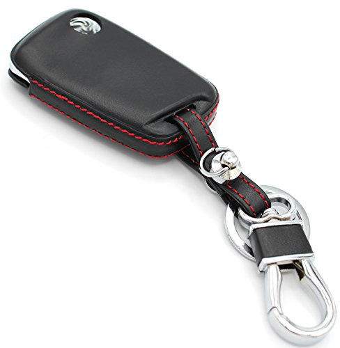 Finest Folia Leder Schlüsselhülle kompatibel mit VW Seat Schwarz Rot VD | Passgenaues Schutzcase für 3-Tasten Keyless GO Autoschlüssel Schutzhülle Lederschlüsselhülle für Auto Schlüssel