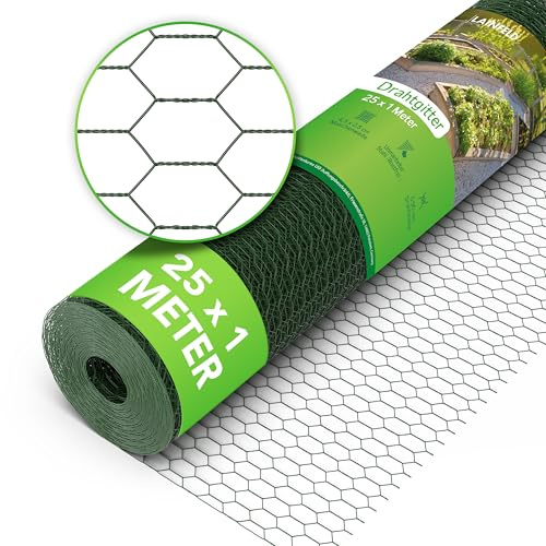 Maschendrahtzaun feinmaschig - 25 x 1 Meter - Hasendraht, Kaninchendraht, Hasengitter, Drahtgeflecht, Zaundraht, Hasendraht 100cm Hoch, Baumschutzgitter, Kükendraht