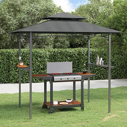 Grillpavillon mit Seitenregalen, Anthrazit 240x150x243 cm, Stahlrahmen, wasserabweisendes Doppeldach, ideal für Garten und Terrasse, inklusive Flaschenöffner und Haken