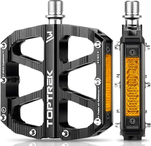 toptrek Fahrradpedale mit StVZO Zugelassen Reflektoren, CNC Aluminium Pedale Fahrrad MTB Pedale rutschfest mit 3 Abgedichtete Lager für Mountainbike, BMX, E-Bike, Rennrad