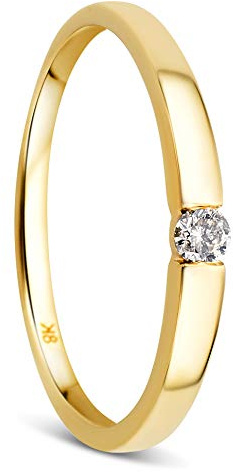 OROVI Verlobungsring Damen -8K (333) Gelbgold – Diamant Ring, Ring Gold mit natürlichem Diamant in Spannfassung, Hypoallergener Goldring, Schmuck Damen, Goldschmuck, inkl. edler Schmuckbox (Größe 52)