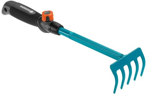 Gardena combisystem-Blumenrechen: 5-Zinken-Handrechen zum Rechen und Lockern des Bodens in Beeten und Blumenkästen, Arbeitsbreite 8,5 cm, ergonomischer Griff, Korrosionsschutz (8925-20)