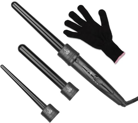 Curloni Lockenstäbe Große und Kleine Locken Set, 3 in 1 Lockenstab mit Verschiedenen Aufsätzen Keramik Turmalin Beschichtung Welleneisen mit Handschuh