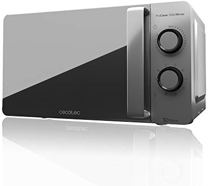 Cecotec Microondas ProClean 3160-Mirror, 20 L,Ready2Clean-Beschichtung, 800 W-Grill,9 Stufen, 30min-Timer, 3 D Wave-Technologie,Silber,verspiegelte Tür.