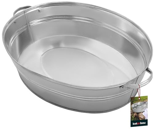 KOTARBAU® Zinkwanne - 27 L - Pflanzschale mit Griffen - Sektkühler - verzinkte Wanne - Flaschenkühler - Eiswürfelbehälter - Metalleimer - Rustikal - Blumentopf groß - Stahl - Silber