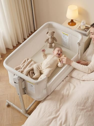 SANEWE Beistellbett Babybett - Stubenwagen Baby Bett mit Rollen Federwiege für Babys - Reisebett Set - Ausziehbares Kinderbett - Sicherer Schlafplatz für Kleinkinder
