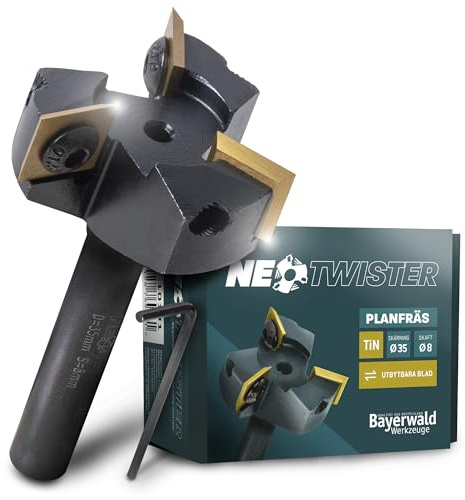 Bayerwald NeoTwister Planfräser für Oberfräse f. Holz - SchnittØ 35 mm/SchaftØ 8 mm - Planfräsen/Nutfräsen/Kantenfräsen - tauschbare TiN-besch. Messer - Profiwerkzeug, präzise&langlebig