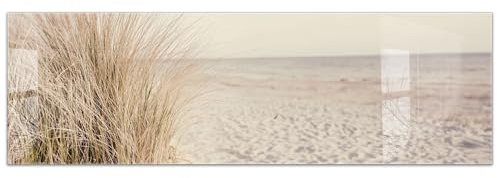 timalo Küchenbild aus Acrylglas modernes Wandbild Glasbild Deko Küche XXL Acryl-Bild wie Glas | 160x50cm Meer Düne Pampasgras Sand Strand Nordsee