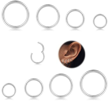 Milacolato 8 Stück 16 G Chirurgenstahl Hinged Clicker Segment Nasenringe Hoop Helix Knorpel Daith Ohr Tragus Sleeper Ohrringe Körper Piercing 6-12 mm