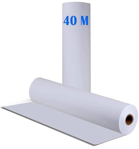 Zeichenpapier Rolle, 44cm x 40m Papierrolle, 70g/m² Skizzenpapier Skizzenrolle, Malpapier für Erwachsene Kinder Staffeleipapier Wandkunst Skizzieren Basteln Zeichnen Geschenkpapier,Weiße