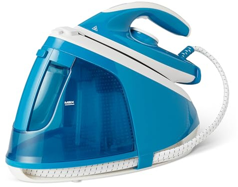 Amazon Basics Dampfbügelstation mit 6-Bar-Pumpe, 240g/min Dampfstoß, 120g/min Dampfleistung, 1,5-l-Tank, 2400W, Weiß/Blau