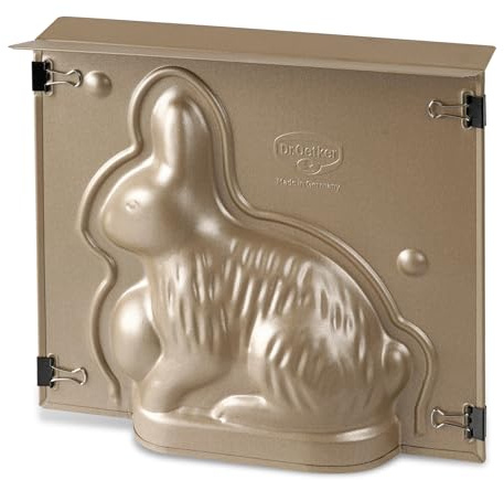 Dr. Oetker Backform Hase zu Ostern – 600 ml Füllvolumen – 3D Kuchenform in Gold mit Antihaftbeschichtung und Osterhase als Motiv zum backen – Leckere Deko in Osterhasenform