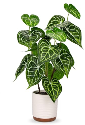 Briful 55CM Kunstpflanze Anthurium Crystallinum Künstliche Pflanzen Wie Echt Dekopflanzen Zimmerpflanze im Keramiktopf für Home Resto Bad Dekoration