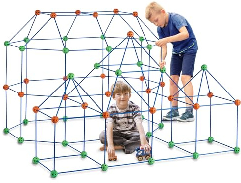 VEVOR Fort Bausatz Kinder, 180-teiliges STEM-Bauspielzeug, pädagogisches Geschenk für 4 bis 8+ Jahre alte Kinder, Spielzelt-Bauset, Konstruktionsspielzeug mit 120 Stäben und 60 Bällen