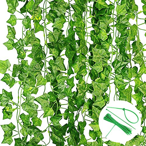 Noa Home Deco Efeu Künstlich12 Stück Künstliche Pflanzen Efeu Girlande mit Nylon Kabelbinder Fake Efeu 2.2m Fake Plant für Home Decoration Garten Hochzeit Party