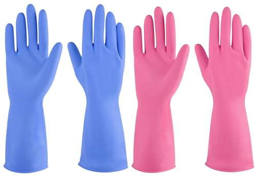 Gummihandschuhe, Geschirrspüler, 2 Paar für die Küche, Reinigungshandschuhe für den Haushalt, wiederverwendbar. (Klein, Blau + Rosa)