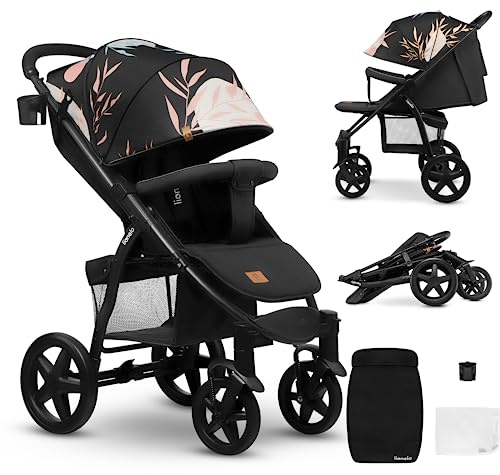 Lionelo Annet Plus Buggy Kinderwagen ab Geburt bis 22 kg, Liegefunktion flach, kompakt faltbar, große EVA Räder mit Federung, XXL Verdeck, inkl. Fußsack, Moskitonetz & Getränkehalter