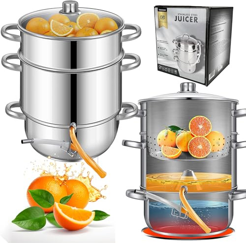 KARL HAUSMANN Dampfentsafter 8L Edelstahl - Entsafter Kocher für Induktion, Gas & alle Herdarten | Saft aus Obst & Gemüse, BPA frei, mit Schlauch, Spülmaschinengeeignet