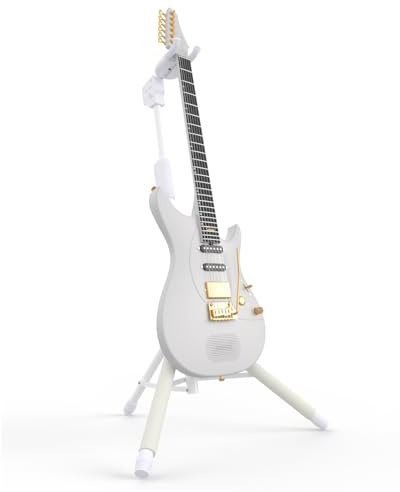 ENYA verstellbarer Gitarrenständer (76 bis 99 cm) mit Auto-Haken Weiß | aus Edelstahl, rutschfester Polsterung und Drei-Bein-Design für Gitarren.