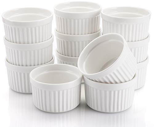 Foraineam 12 Stück Souflé Förmchen Souffleform aus Porzellan Backformen Kuchenform Creme Brulee Schälchen Keramik für Muffins Creme Ragout Dessert zum Backen Anrichten - 120 ml