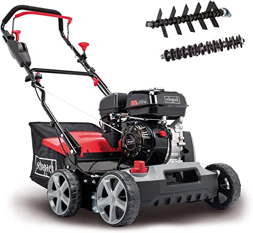 Scheppach Benzin Vertikutierer SC50VARIO Rasenlüfter | Arbeitsbreite 40cm | 4-Takt Motor mit 4 kW / 5,5 PS Leistung | Geeignet für 1500m² | Arbeitshöhe 0-15mm | 45L Fangsack | Moosentferner Entmooser
