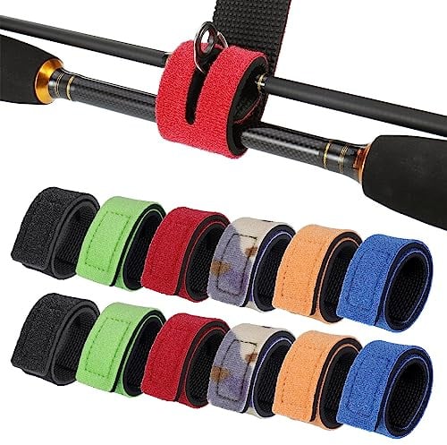 Fentar Angelruten Gurte 12 Stück Angelrute Gürtel 6 Farben Angelrutenriemen, Angel Rutenbänder, Elastische Rutenbänder Angeln Rutenband Klettbänder mit Schnalle für Angelruten (30cm)
