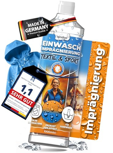 Qindoo Einwaschimprägnierung Textil Waschmaschinen- Handwäsche geeignet, Atmungsaktiv & wirkstark, Für Gore-Tex, Outdoor, Funktionskleidung, PFC-frei – Made in Germany (1 Liter)