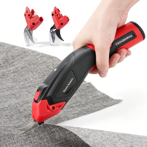 CGOLDENWALL Akku Stoffschneider 4V, Papier Leder Teppich | Wiederaufladbar, 2 Ersatzklingen, Max 6mm, Kuehlung, 330g Leicht, Rot