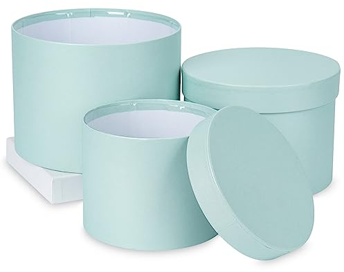 3er Set Runde Geschenkbox Blumenbox mit Folie Aufbewahrungsbox mit Deckel Pappschachteln Karton Geschenkkarton Schmuckschachtel Verpackung für Blumen, Blau Ø15/17/20cm