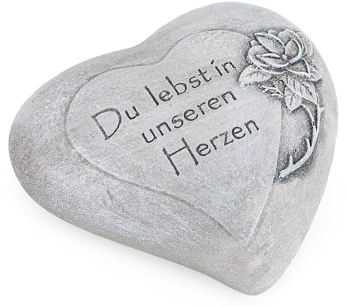Kleines Grabherz mit Rose & Spruch: Grabschmuck Wetterfest, Grabdeko Totensonntag & Allerheiligen, Gedenkstein Deko Friedhof, Grab Dekoration, Urnengrab & Gedenkstätte, Grabdekoration Herz, 10 x 11 cm